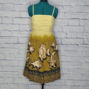 Anthropologie Vanessa Virginia Baxter Bay Fish Print Cotton Dress Sz 8
